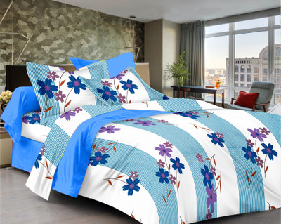 70% OFF on Ahmedabad Cotton Cotton Floral Single Bedsheet 1 Single Bedsheet & 1 Pillow Cover, Blue