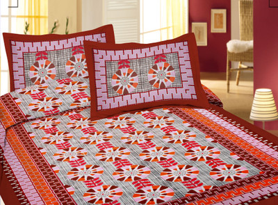 60% OFF on Lali Prints Cotton Printed Single Bedsheet 1 Bedsheet, 1 Pillow Cover, Maroon