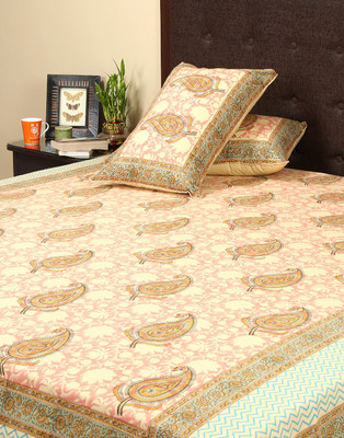 55% OFF on Rajrang Cotton Floral Double Bedsheet 1 Bed sheet, 2 Pillow Cover, Pink, Green