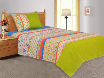 24% OFF on Salona Bichona Cotton Floral Single Bedsheet 1 Single Bedsheet, 1 Pillow Cover, Green