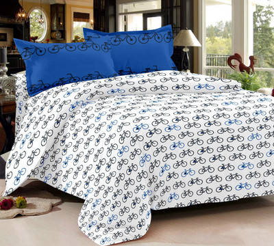 72% OFF on Ahmedabad Cotton Cotton Printed Double Bedsheet 1 Double Bedsheet & 2 Pillow Covers, White, Blue