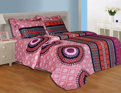 24% OFF on Salona Bichona Cotton, Satin Geometric Double Bedsheet 1 Bedsheet, 2 Pillow Covers, Pink 24% OFF on Salona Bichona Cotton, Satin Geometric Double Bedsheet 1 Bedsheet, 2 Pillow Covers, Pink