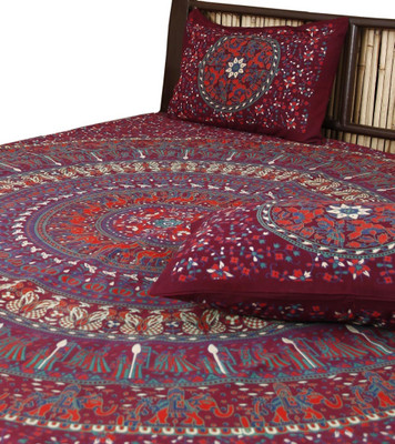 Unravel India Cotton Printed Double Fitted Bedsheet