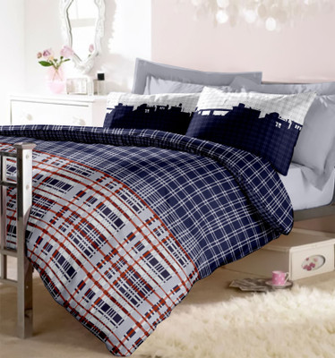 10% OFF on Raymond Cotton Printed Double Bedsheet 1 Bedsheet, 2 Pillow Cover, Blue