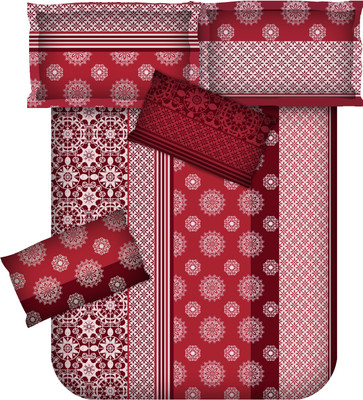 Bianca Cotton Abstract Double Bedsheet 1 Bedsheet, 2 Pillow Covers, Multicolor