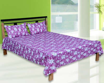 65% OFF on Urban Style Cotton Floral Double Bedsheet 1 Bedsheet, 2 Pillow cover, Purple
