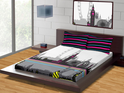 10% OFF on Raymond Cotton Printed Double Bedsheet 1 Bedsheet, 4 Pillow Cover, Grey