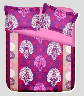14% OFF on RR Textile House Cotton, Satin Printed Double Bedsheet 1Bedsheet, 2PillowCover, Purple