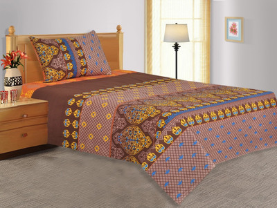 24% OFF on Salona Bichona Cotton Floral Single Bedsheet 1 Single Bedsheet, 1 Pillow Cover, Brown