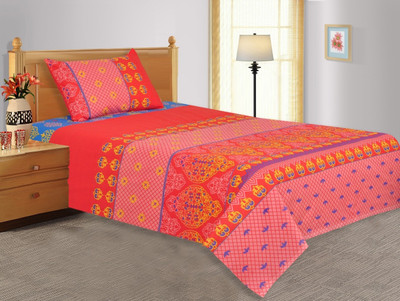 26% OFF on Salona Bichona Cotton Floral Single Bedsheet 1 Single Bedsheet, 1 Pillow Cover, Red