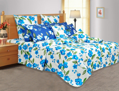 28% OFF on Salona Bichona Cotton Floral Single Bedsheet 1 Single Bedsheet, 1 Pillow cover, Blue