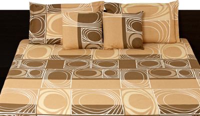 24% OFF on Livanto Cotton Abstract Queen Bedsheet 1 Bedsheet, 2 Pillow Covers, Beige, Green