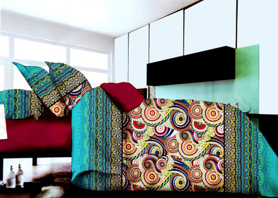 74% OFF on Cherry Berry Cotton Linen Blend Geometric Double Fitted Bedsheet