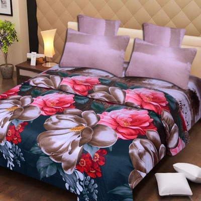 58% OFF on IWS Polycotton 3D Printed Double Bedsheet 1 Bedsheet, 2 Pillow Covers, Multicolor