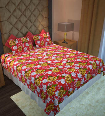 49% OFF on Home Candy Cotton Floral Double Bedsheet 1 Bedsheet, 2 Pillow Covers, Red