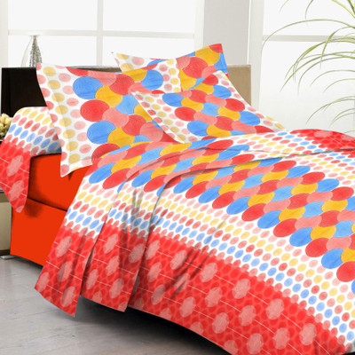 61% OFF on Lali Prints Cotton Floral Double Bedsheet 1 Bedsheet, 2 Pillow Covers, Red