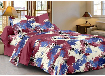 21% OFF on Cenizas Cotton Abstract Double Bedsheet 1 Bedsheet, 2 Pillow Covers, Maroon