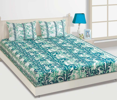 30% OFF on House This Cotton Floral Double Bedsheet 1 Bedsheet, Blue, White