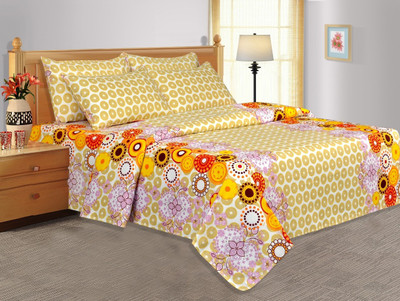 45% OFF on Salona Bichona Cotton Mosaic Double Bedsheet 1 Double Bedsheet, 2 Pillow covers, Yellow