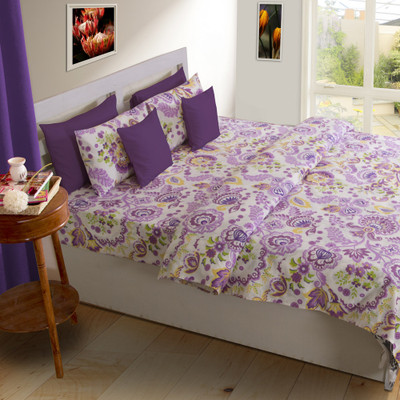 10% OFF on House This Cotton Floral Double Bedsheet 1 Bedsheet, 2 Pillow Covers, Purple