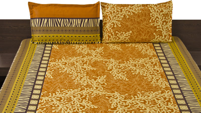 Livanto Cotton Floral Double Bedsheet 1 Bedsheet, 2 Pillow Covers, Yellow