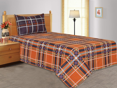 33% OFF on Salona Bichona Cotton Checkered Single Bedsheet 1 Bedsheet, 1 Pillow Cover, Orange