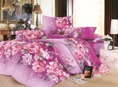 9% OFF on Hues & Vibes Cotton, Satin Floral Double Bedsheet 1 Bedsheet, 2 Pillow Covers, Pink