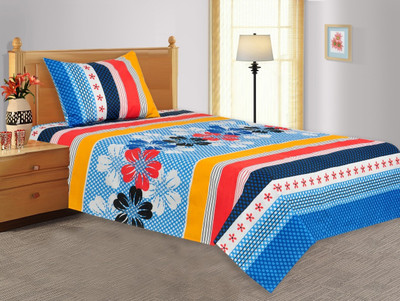 33% OFF on Salona Bichona Polycotton Floral Single Bedsheet 1 Single Bedsheet, 1 Pillow Cover, Blue