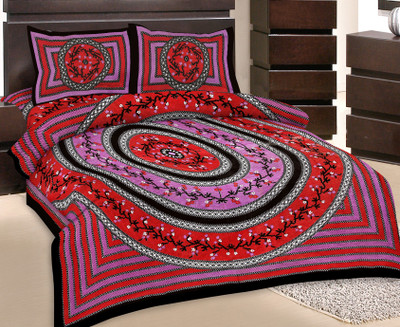 50% OFF on GRJ India Cotton Printed Double Bedsheet 1 Bedsheet, 2 Pillow Cover, Multicolor