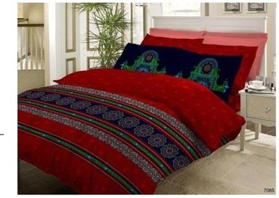 35% OFF on Bombay Dyeing Cotton Printed Queen Bedsheet 1 Double Bedsheet, 2 Pillow Covers, Navy, Orange