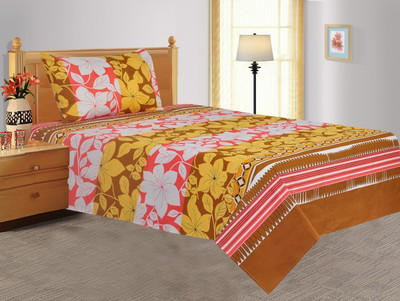 33% OFF on Salona Bichona Polycotton Floral Single Bedsheet 1 Single Bedsheet, 1 Pillow Cover, Brown
