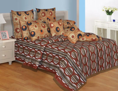 28% OFF on Salona Bichona Cotton Geometric Single Bedsheet 1 Single Bedsheet, 1 Pillow cover, Brown
