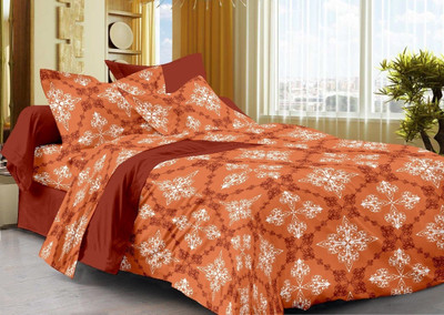 40% OFF on Cenizas Cotton Abstract Double Bedsheet 1 Bedsheet, 2 Pillow Covers, Orange