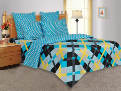 28% OFF on Salona Bichona Cotton Abstract Single Bedsheet 1 Single Bedsheet, 1 Pillow cover, Blue