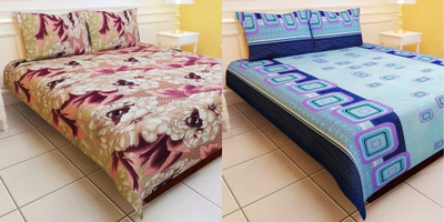 58% OFF on Carah Polyester Printed Double Bedsheet 2 Bedsheets, 4 Pillow Covers, Multicolor