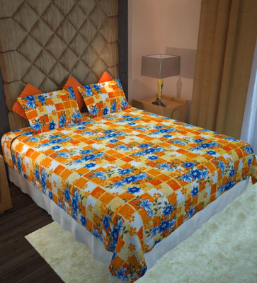 65% OFF on Home Candy Cotton Floral Double Bedsheet 1 Bedsheet, 2 Pillow Covers, Orange