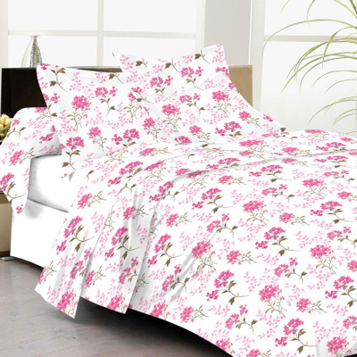 61% OFF on Lali Prints Cotton Floral Double Bedsheet 1 Bedsheet, 2 Pillow Covers, Pink