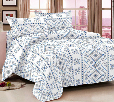 70% OFF on Ahmedabad Cotton Cotton Geometric Single Bedsheet 1 Single Bedsheet & 1 Pillow Cover, White, Blue