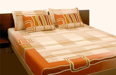 Livanto Cotton Abstract Queen Bedsheet 1 Bedsheet, 2 Pillow Covers, Multicolor