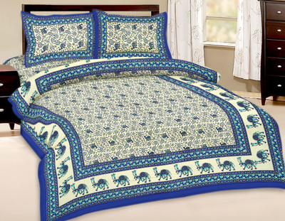 60% OFF on Kismat Collection Cotton Printed Double Bedsheet 1 Bed Sheet, 2 Pillow Cover, Blue