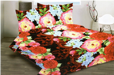 56% OFF on Komfort Linen Cotton Floral Double Bedsheet