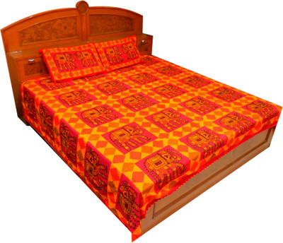 11% OFF on Kismat Collection Cotton Printed Double Bedsheet 1 Bed Sheet, 2 Pillow Covers, Red