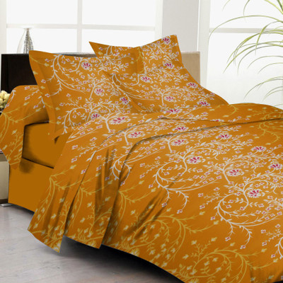 61% OFF on Lali Prints Cotton Floral Double Bedsheet 1 Bedsheet, 2 Pillow Covers, Brown