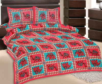 50% OFF on GRJ India Cotton Printed Double Bedsheet 1 Bedsheet, 2 Pillow Cover, Multicolor