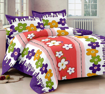 Ahmedabad Cotton Cotton Floral Double Bedsheet 1 double bedsheet, 2 pillow covers, Purple, Red Ahmedabad Cotton Cotton Floral Double Bedsheet 1 double bedsheet, 2 pillow covers, Purple, Red