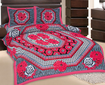 50% OFF on GRJ India Cotton Printed Double Bedsheet 1 Bedsheet, 2 Pillow Cover, Multicolor