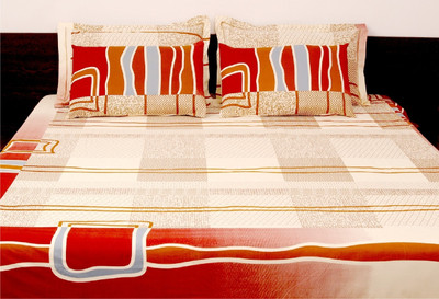 Livanto Cotton Abstract Queen Bedsheet 1 Bedsheet, 2 Pillow Covers, Multicolor