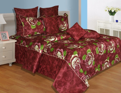 30% OFF on Salona Bichona Cotton, Satin Floral Double Bedsheet 1 Bedsheet, 2 Pillow Covers, Pink