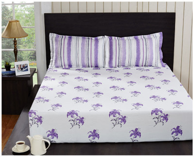 50% OFF on @HOME Cotton Floral Double Bedsheet White, Purple