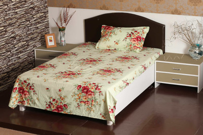 63% OFF on Aalidhra Polyester Silk Blend Floral Single Bedsheet 1 Single Bedsheet and single Poillow Covers, Multicolor